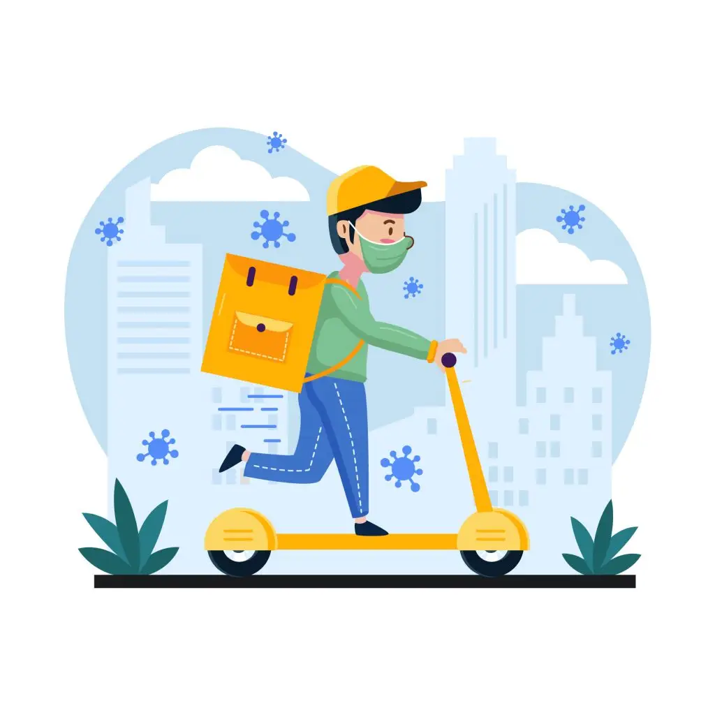 Illustration of a delivery person on a scooter