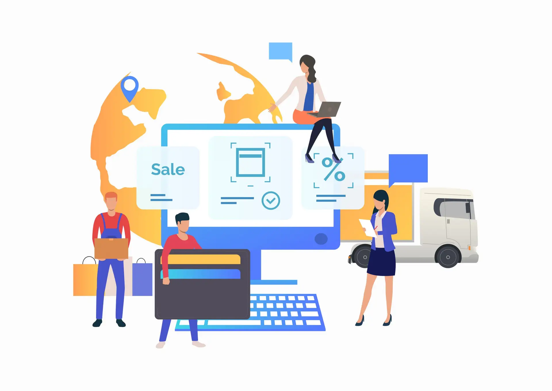 team of online store working with customer