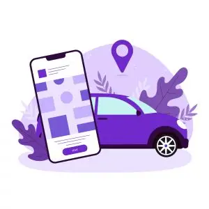 illustration of car and mobile app