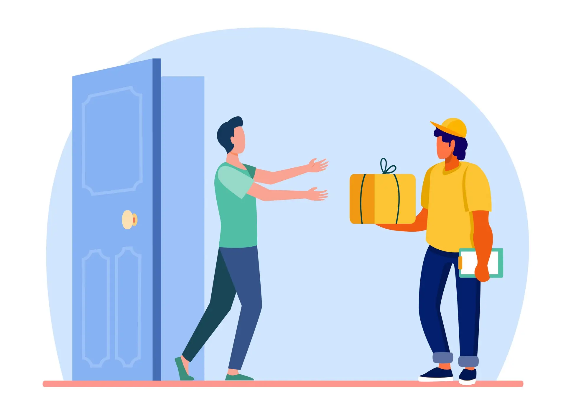 courier delivering order to customer door