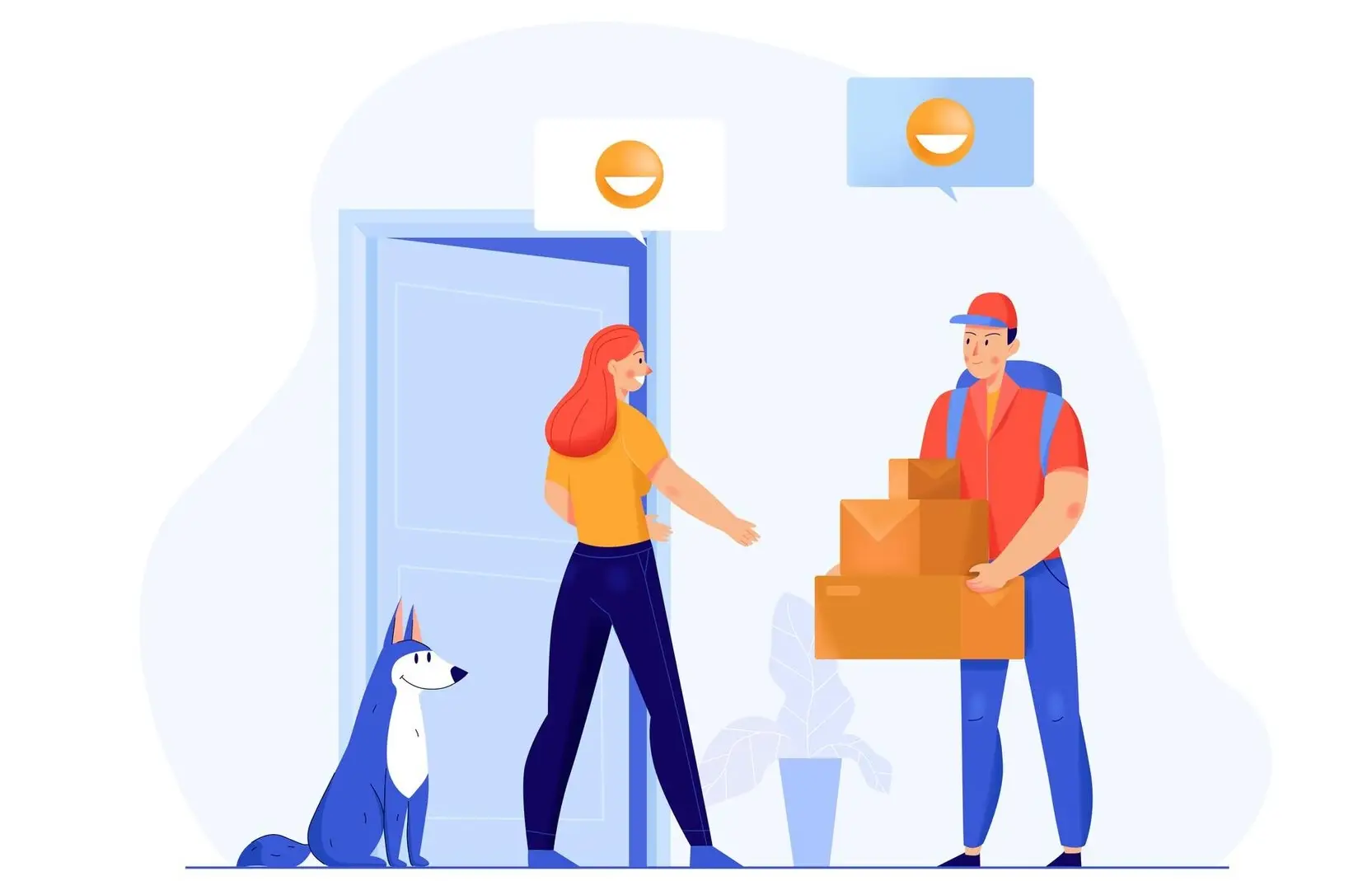 fast delivery service man giving boxes to customer flat